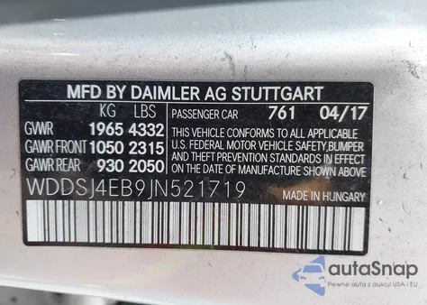 2018 Mercedes-Benz Cla 250 z USA, uszkodzony, nr VIN WDDSJ4EB9JN521719